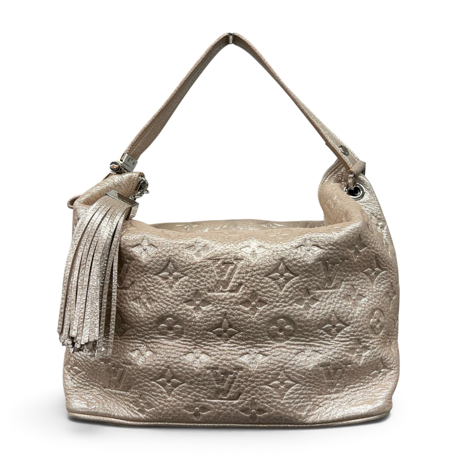 LOUIS VUITTON 希少 美品 ルイヴィトン 08AW ハロ モノグラムシマー ペッシュ ハンドバッグ M95820 レザー VI2078 シルバーピンク ワンショルダー セミショルダー タッセル LV ABランク 中古 鑑定済 ヴィトンバッグ