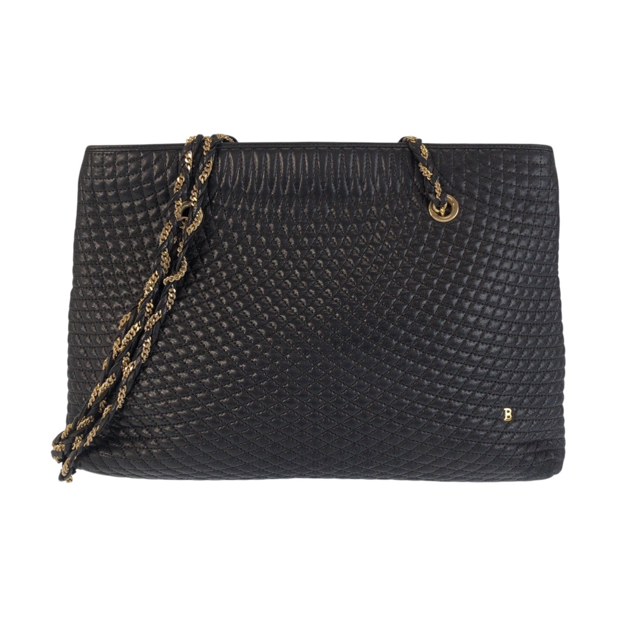美品 BALLY バリー ヴィンテージ キルティング ブラック 黒 ゴールド金具 レザー トートバッグ チェーンショルダーバッグ Y602244 【中古】