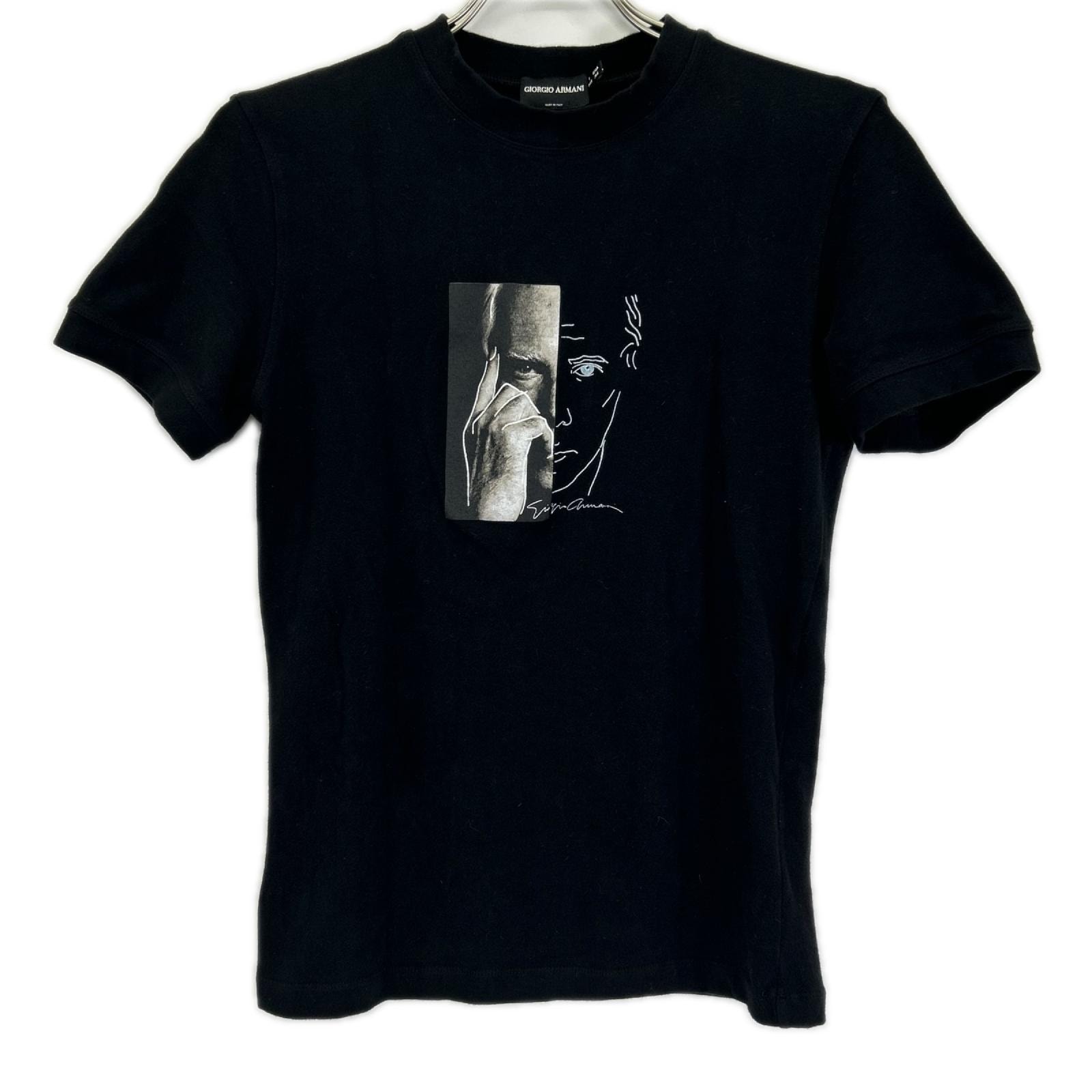 ジョルジオアルマーニ 90年代 ブラック プリント ポートフォリオ半袖 Tシャツ