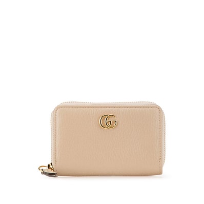 グッチ ダブルG ラウンドファスナー コインケース 小銭入れ 644412 ベージュ ゴールド レザー レディース GUCCI 【中古】