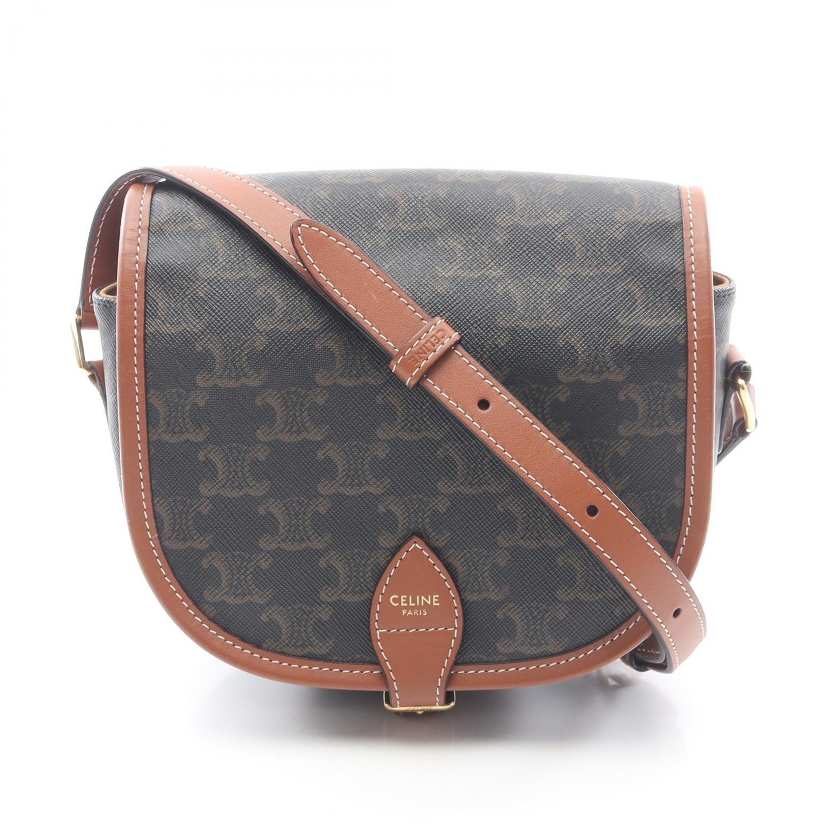セリーヌ CELINE トリオンフ ショルダーバッグ バッグ PVCコーティングキャンバス レザー レディース ブラック系 / ブラウン系 【中古】