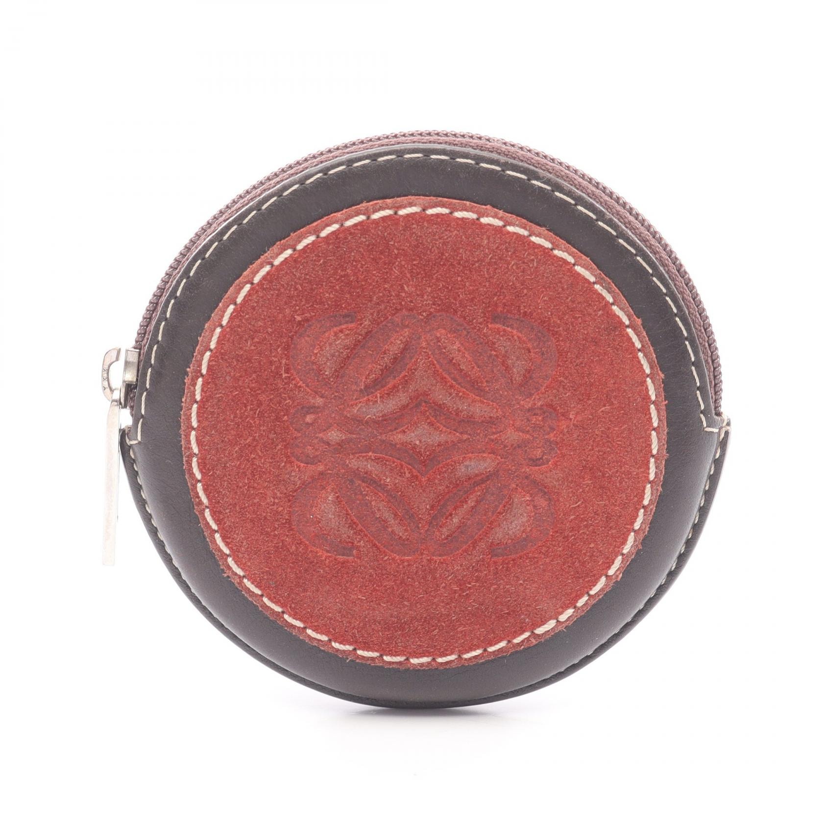 ロエベ LOEWE アナグラム コインケース 財布 スウェード レザー レディース ボルドー系 / ブラウン系 【中古】