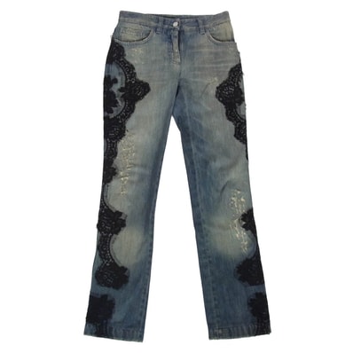 DOLCE&GABBANA ドルチェアンドガッバーナ レース装飾 ダメージ加工 デニム パンツ インディゴブルー系 36【中古】