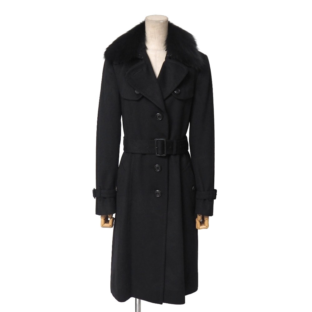 BURBERRY バーバリー コート サイズ38 フォックスファー カシミヤ混 ステンカラーコート ベルテッド ロングコート ブランド古着【中古】20260120/RA7269