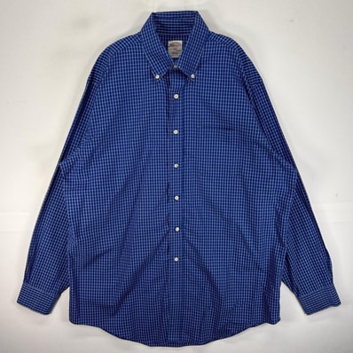 古着 ブルックスブラザーズ Brooks Brothers 長袖シャツ ボタンダウン 胸ポケット L ブルー系 チェック メンズ