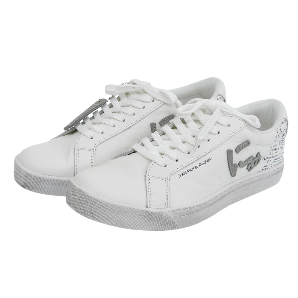 サンガッチョ 未使用 SG8 にゅ~ず レザー アートワークデザイン ローカットスニーカー メンズ ホワイト 25.0cm 7(US)