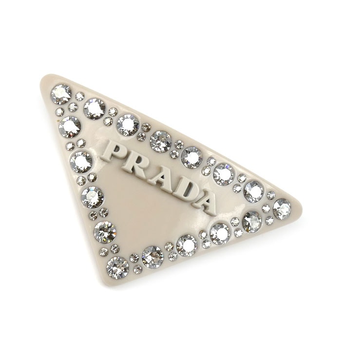 PRADA プラダ レジン×ラインストーン トライアングルロゴ バレッタ ヘアアクセサリー 1IF090_2CD0_F03VZ ヘアクリップ レディース【中古】【美品】
