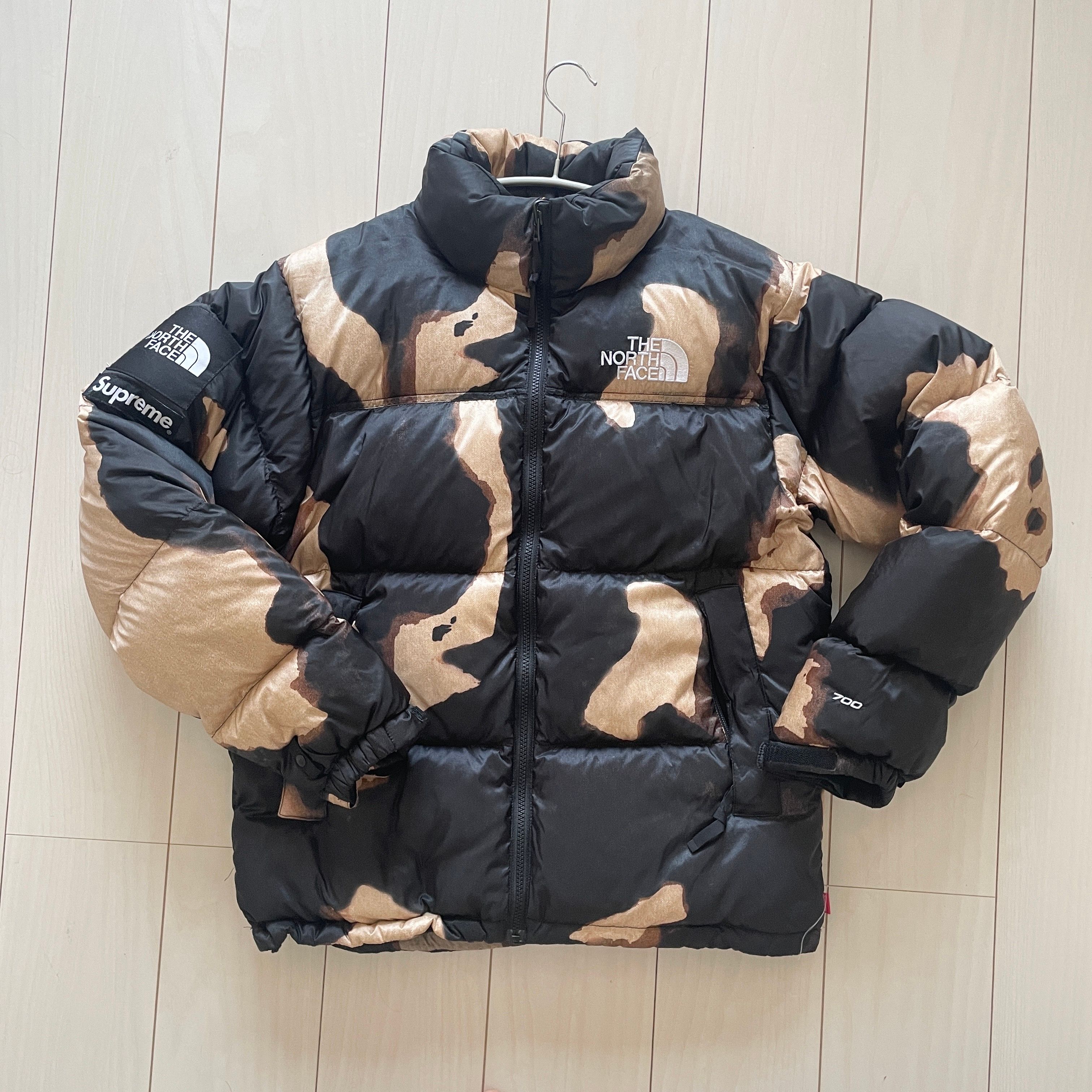 Supreme x The North Face Bleached Denim Print Nuptse Jacket "Black"