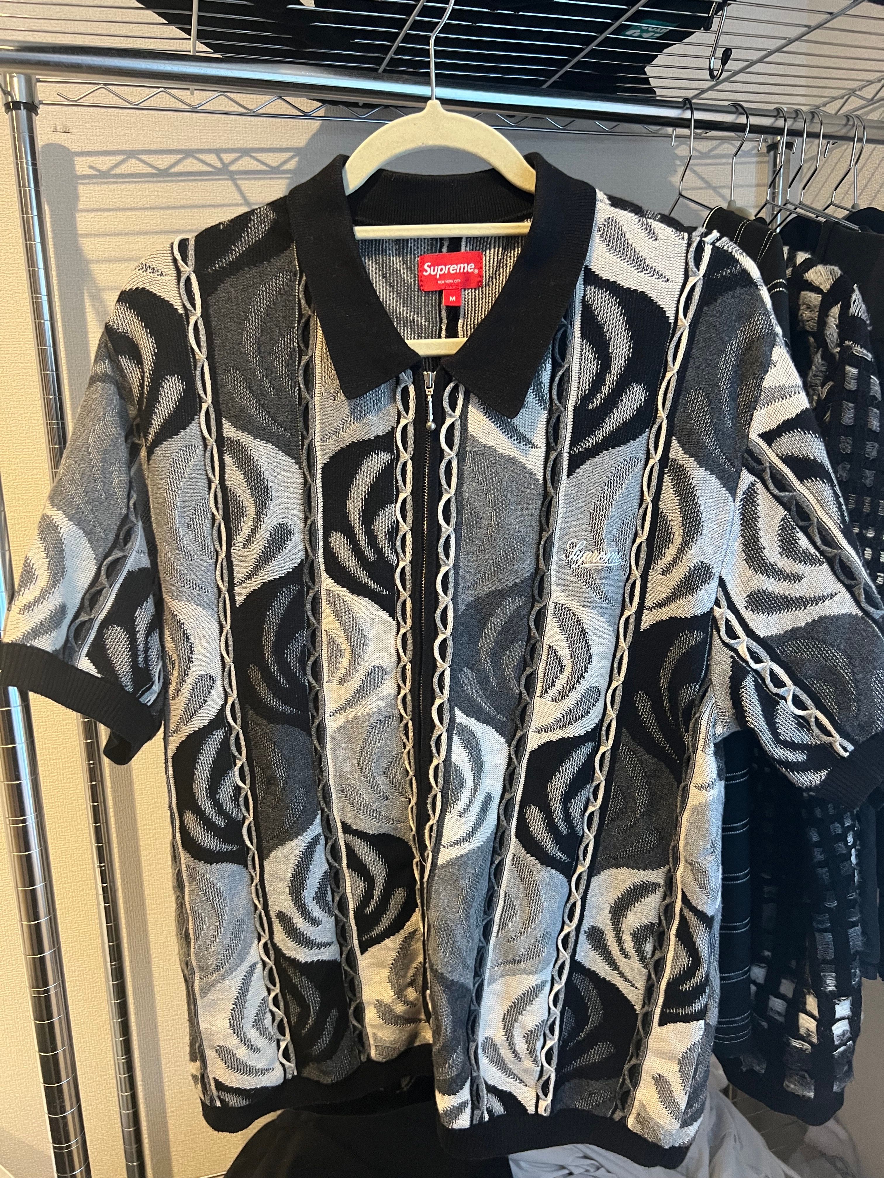 Supreme Abstract Textured Zip Up Polo 