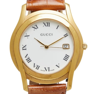 グッチ 腕時計 社外ベルト 5400M クオーツ ホワイト文字盤 ステンレススチール メッキ レザー メンズ GUCCI 【中古】