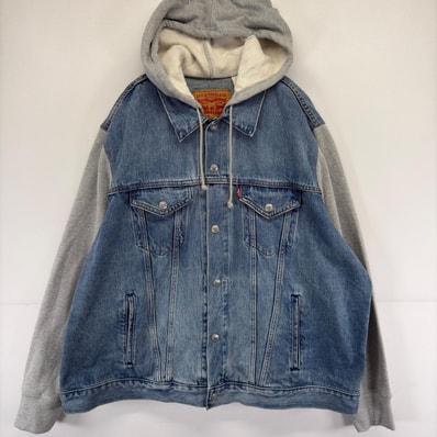 古着 リーバイス Levi's デニム ジャケット ハイブリッド フーディー トラッカー パーカー スウェット レイヤード 2XL ブルー メンズ
