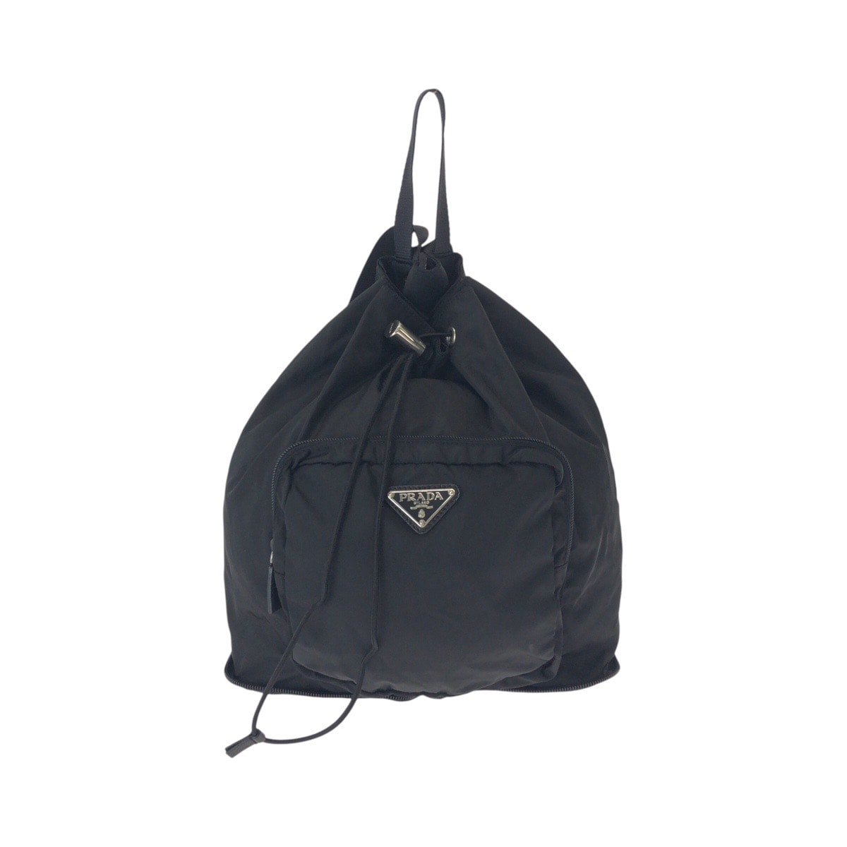美品 PRADA プラダ テスート 三角ロゴプレート ブラック 黒 シルバー金具 ナイロン レザー/ リュックサック バックパック 折りたたみ 602729 【中古】