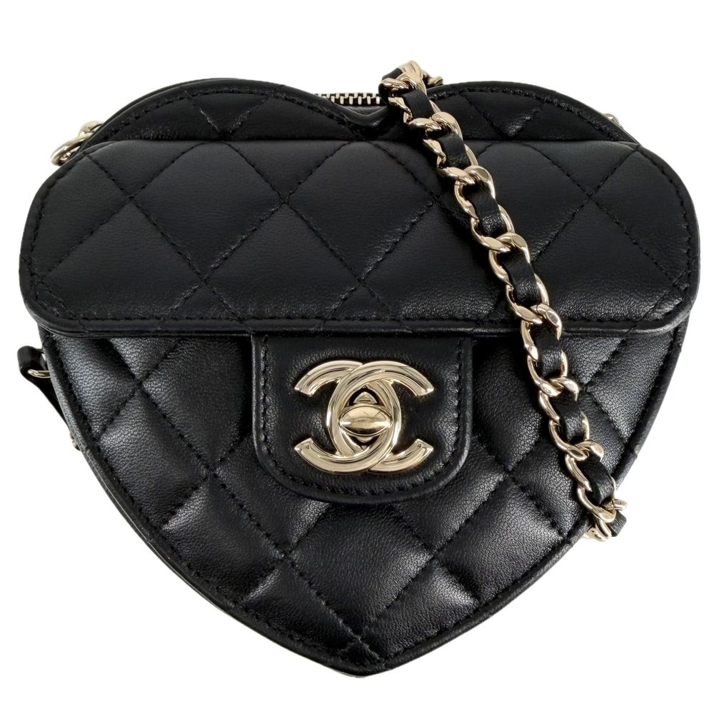 CHANEL シャネル ショルダーバッグ 肩掛け 斜め掛け ミニチェーンショルダーバッグ マトラッセ ポシェット ハート ココマーク ラムスキン ブラック 黒 ゴールド金具 レディース 美品【中古品】