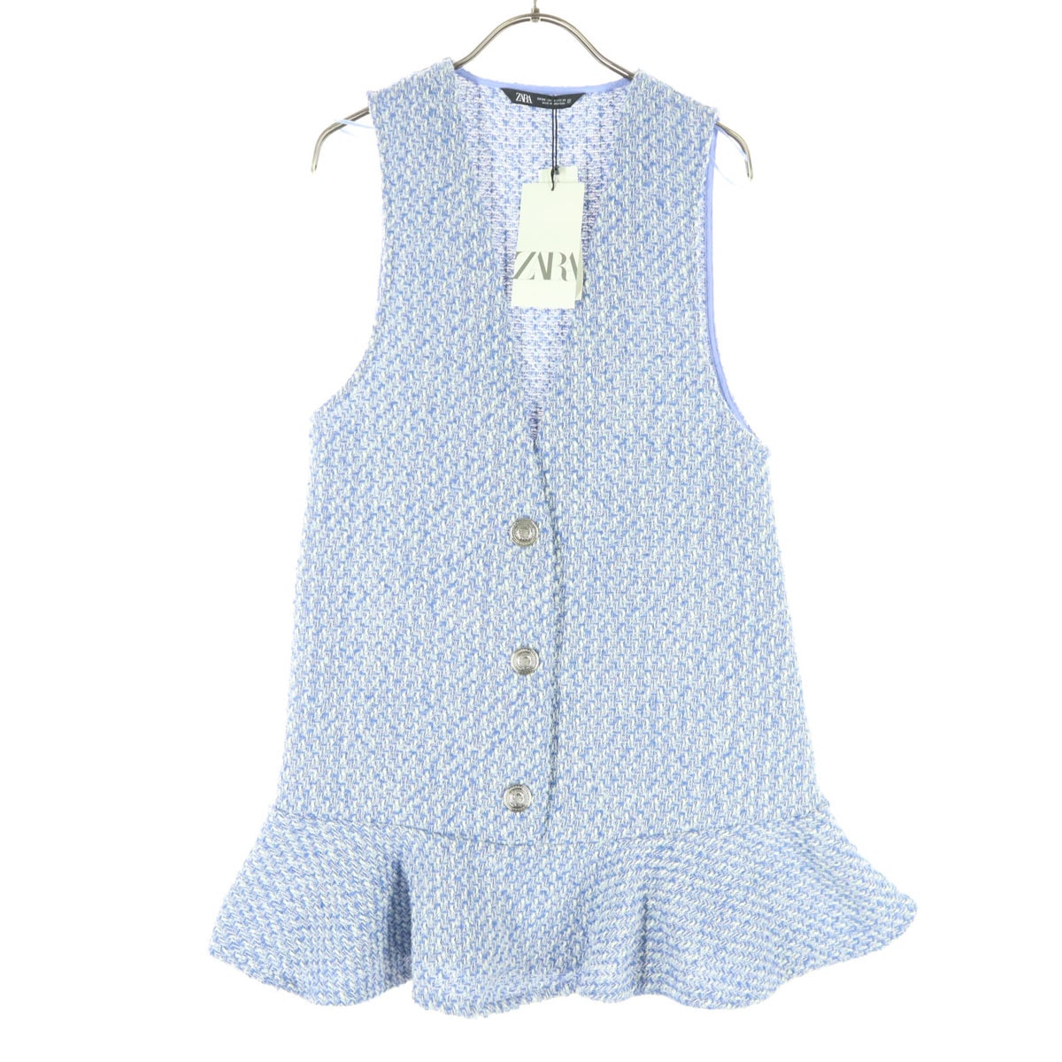 未使用 ZARA ザラ ツイード ベスト XS ブルー