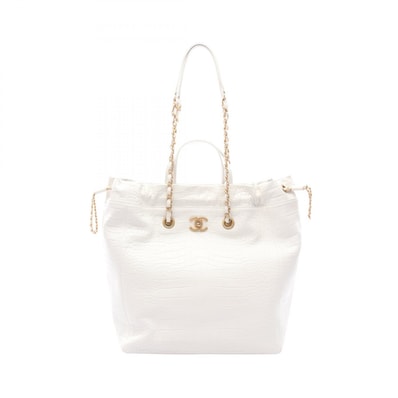 シャネル CHANEL ココマーク クロコ型押し 2WAY トートバッグ バッグ レザー レディース ホワイト系 【中古】