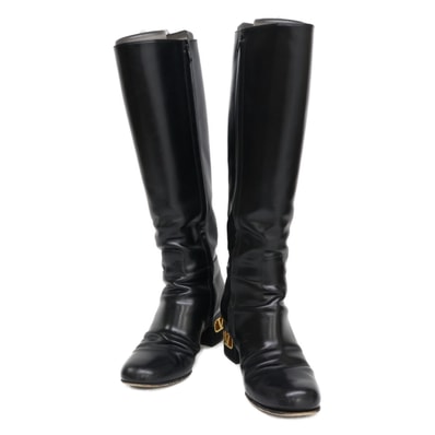 ヴァレンティノ Vロゴヒール レザー ロングブーツ 36 1/2