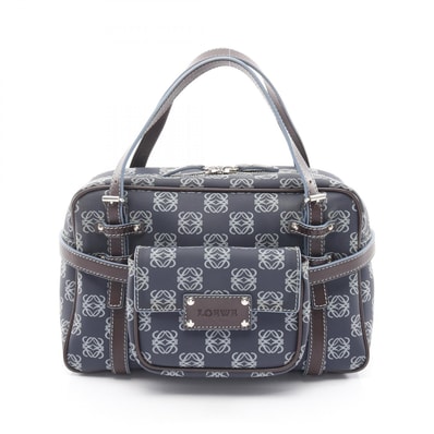 ロエベ LOEWE リピートアナグラム ハンドバッグ バッグ PVCコーティングキャンバス レザー レディース ネイビー系 【中古】
