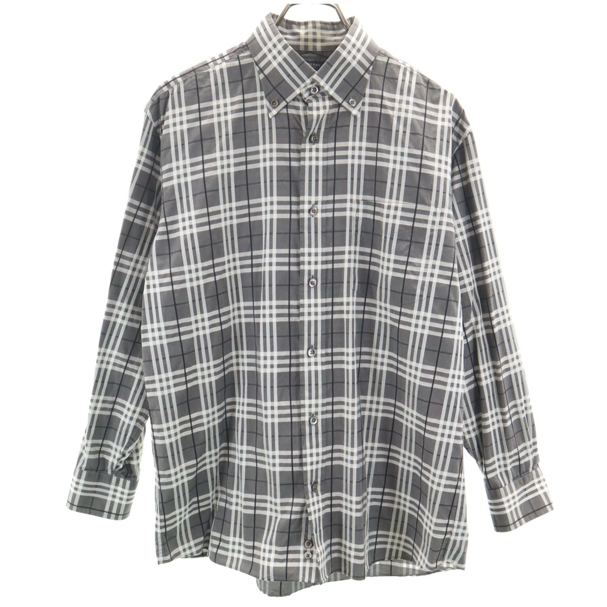 BURBERRY LONDON バーバリーロンドン 日本製 チェック柄 長袖 ボタンダウンシャツ L グレー 三陽商会