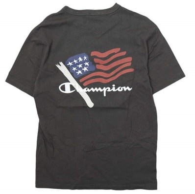 Champion チャンピオン 26SS アルペン・スポーツデポ限定 SHORT SLEEVE T-SHIRT 星条旗プリントTシャツ C8-D351 XL BLACK 半袖 トップス g28398