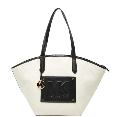 マイケルコース トートバッグ ホワイト ブラック キャンバス レザー レディース Michael Kors 中古
