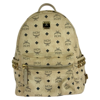 MCM エム シー エム ヴィセトス スターク サイドスタッズ ベージュ ゴールド金具 PVC リュックサック バックパック 604687 【中古】