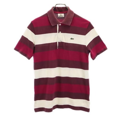 LACOSTE ラコステ 日本製 ボーダー 半袖 ポロシャツ 2 ブラウン系 鹿の子