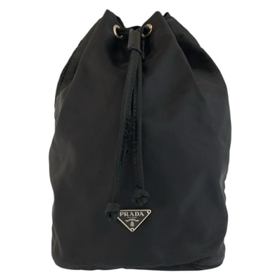 美品 PRADA プラダ テスート 三角ロゴプレート ブラック 黒 シルバー金具 ナイロン ポーチ 巾着ポーチ 602932 【中古】