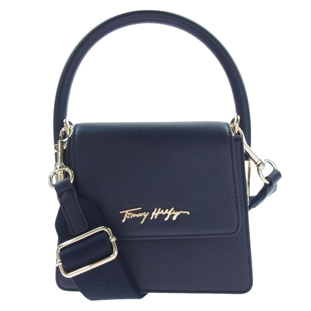TOMMY HILFIGER トミーヒルフィガー ショルダーバッグ ロゴ レザー 2WAY ハンド ショルダー バッグ ネイビー系【中古】