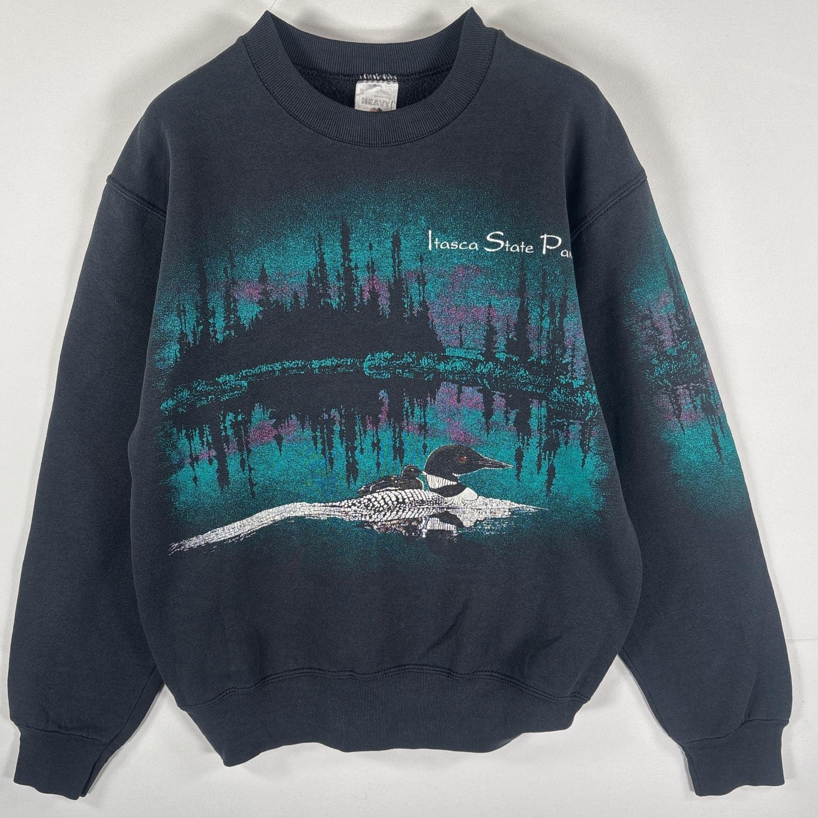 古着 90's/90年代 フルーツオブザルーム FRUIT OF THE LOOM USA製 スウェット アニマルプリント クルーネック S  ブラック系 メンズ