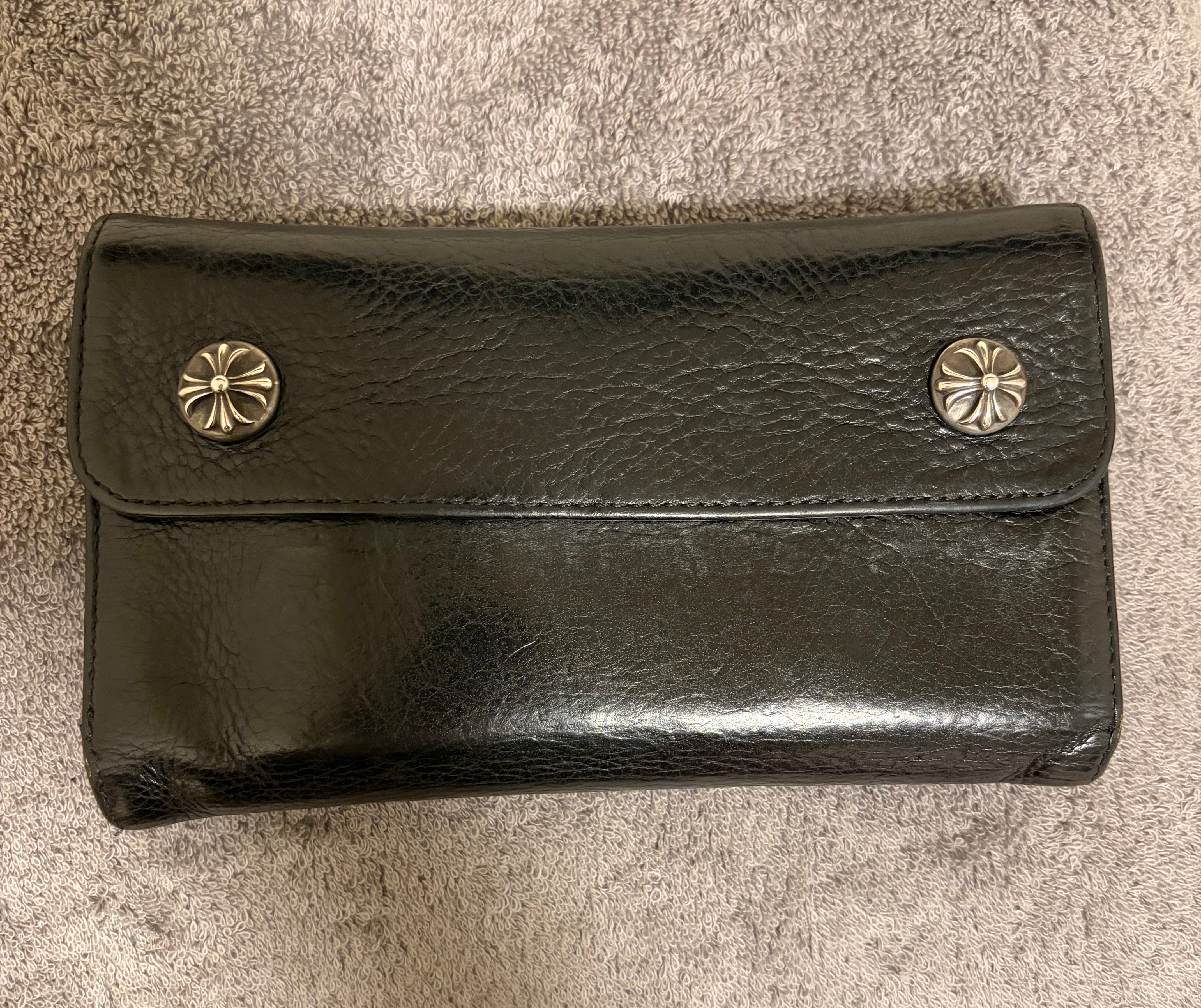 Chrome Hearts Wave Cross Ball Button Leather Wallet "Black/Silver"