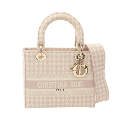 ディオール Dior LADY D-LITE ミディアム 千鳥格子 2WAY ハンドバッグ バッグ キャンバス レディース ピンク系 / アイボリー系 M0565OZAF 【中古】