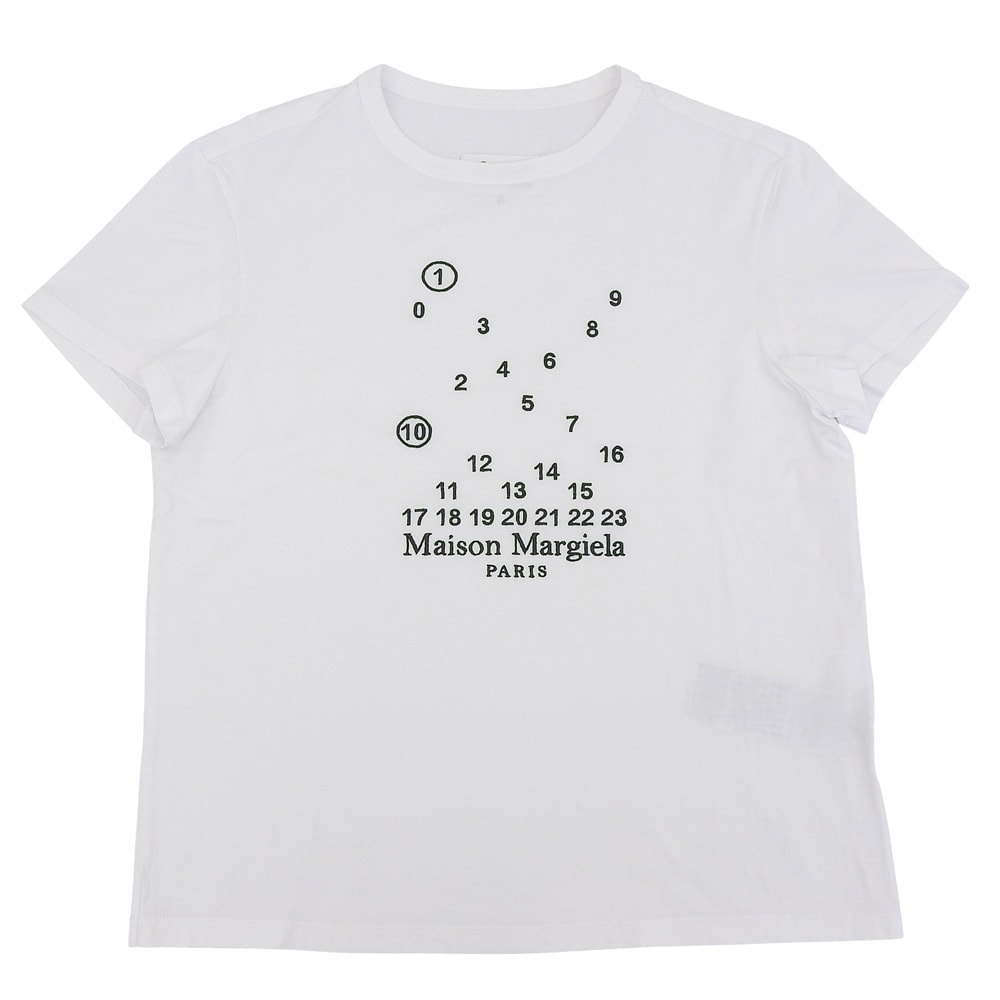 メゾンマルジェラ 美品 ホワイト コットン カレンダーグラフィック ロゴTシャツ トップス レディース XS S50GC0684 23SS XS