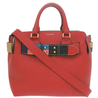バーバリー 2WAY レザー レッド ハンドバッグ