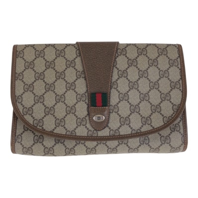 GUCCI グッチ ヴィンテージ シェリーライン ベージュ ブラウン GGスプリームキャンバス レザー/ クラッチバッグ セカンドバッグ 600758 【中古】