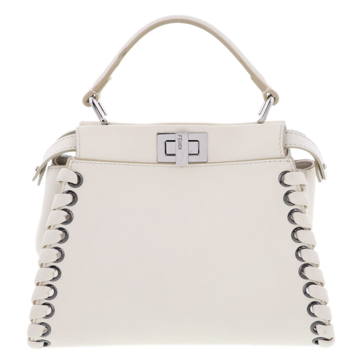 【値下げ】 FENDI フェンディ ミニピーカブー ハンドバッグ 8BN244 レザー アイボリー サイド編み レディース【中古】