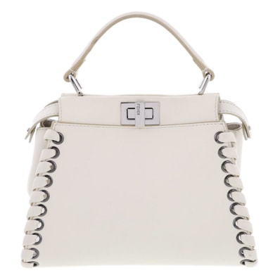 【値下げ】 FENDI フェンディ ミニピーカブー ハンドバッグ 8BN244 レザー アイボリー サイド編み レディース【中古】