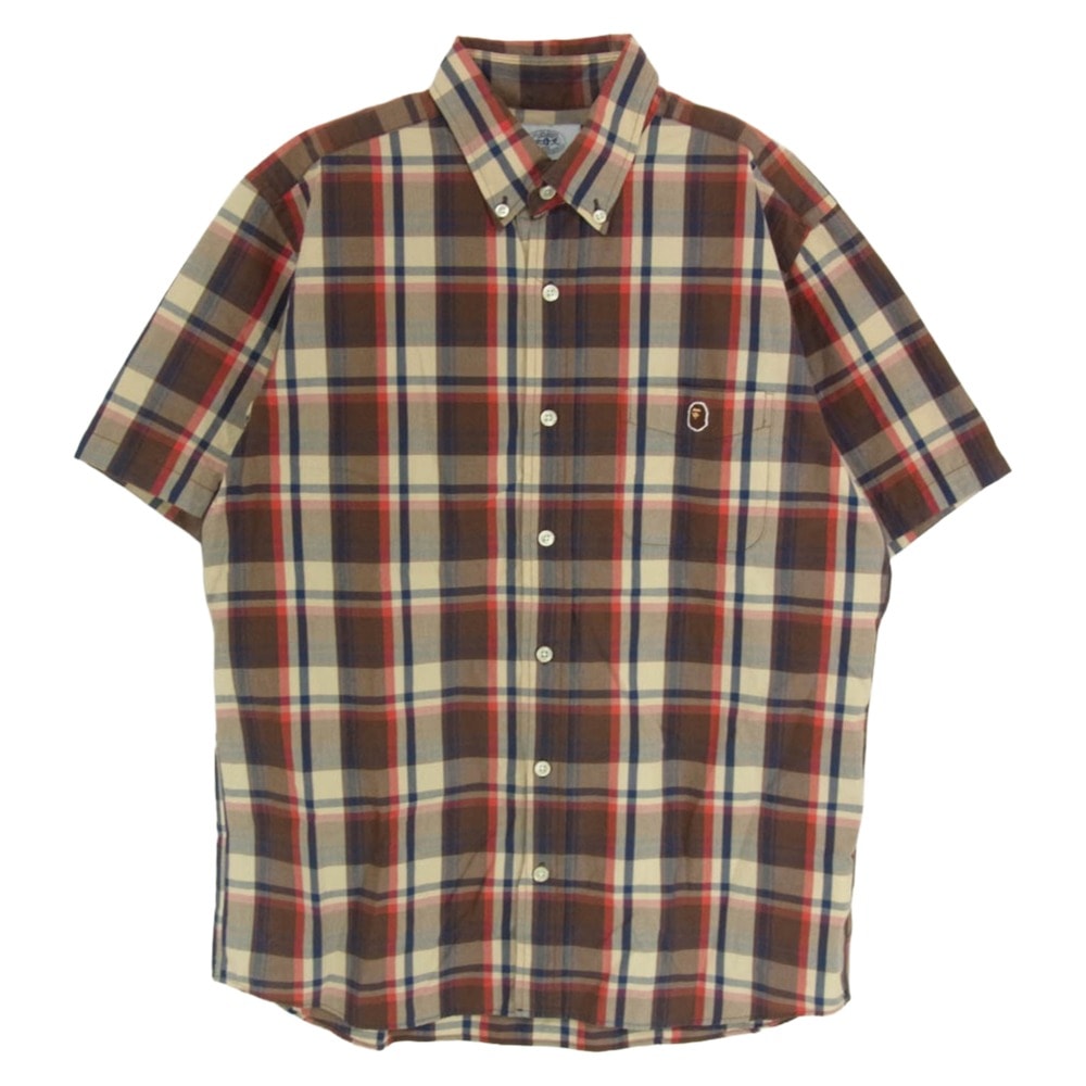 A BATHING APE アベイシングエイプ 半袖シャツ ボタンダウン チェック柄 半袖 シャツ ブラウン系 XL【中古】