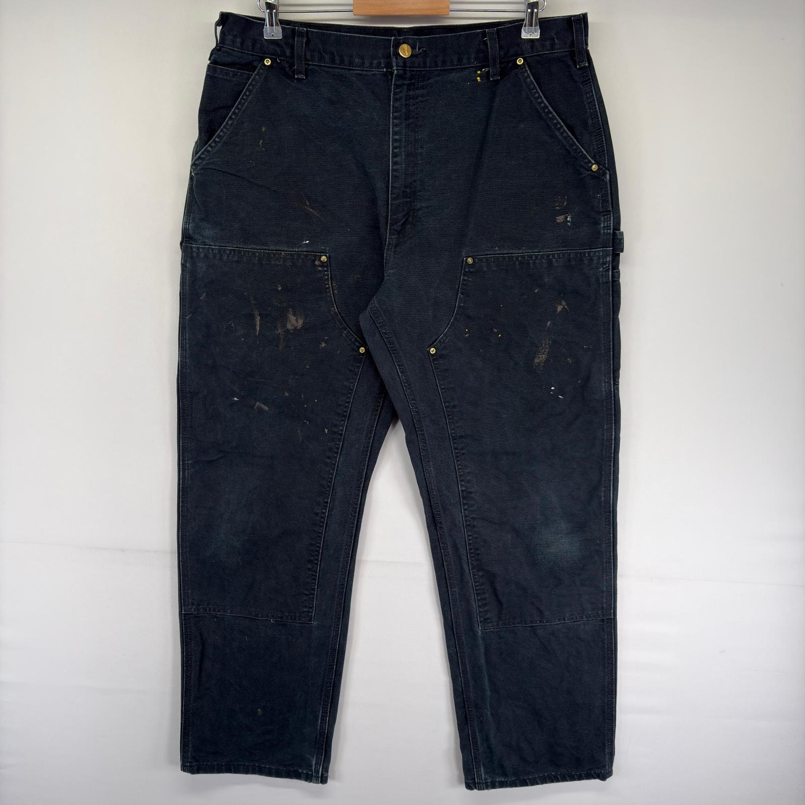 古着 カーハート Carhartt ダック パンツ ペインター ハンマーループ スパナポケット ダブルニー ジップ W38 L32 ブラック系 メンズ