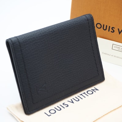 美品 LOUIS VUITTON ルイ・ヴィトン ユタ オーガナイザードゥポッシュ M64140 カードケース ブラック カーフレザー メンズ