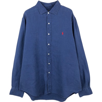 古着 ラルフローレン Ralph Lauren POLO RALPH LAUREN 長袖 リネン ボタンダウンシャツ メンズXL相当/eaa668188