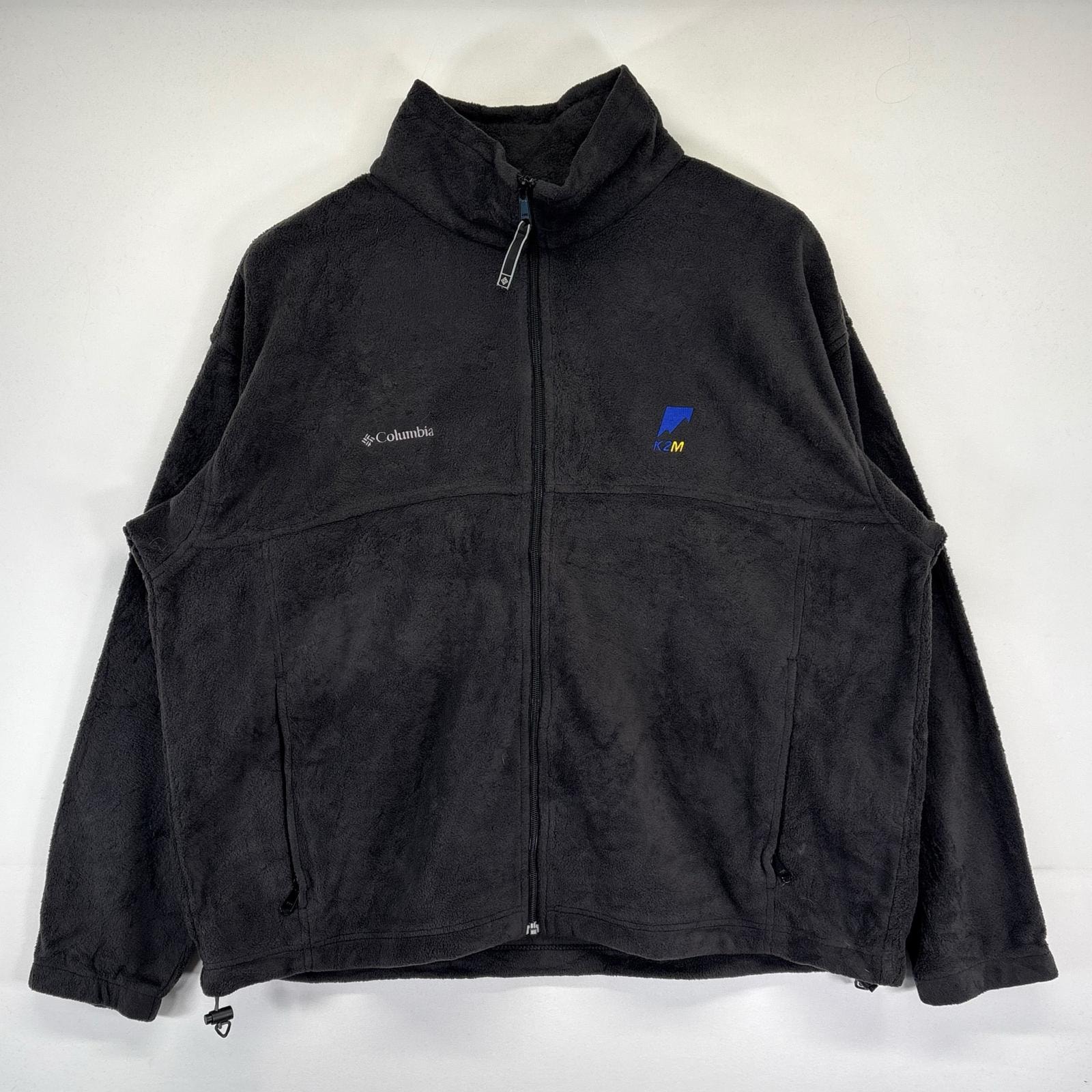 古着 コロンビア Columbia フリースジャケット 大きいサイズ フルジップ ワンポイントロゴ アウトドア 2XL  ブラック メンズ