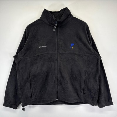 古着 コロンビア Columbia フリースジャケット 大きいサイズ フルジップ ワンポイントロゴ アウトドア 2XL ブラック メンズ