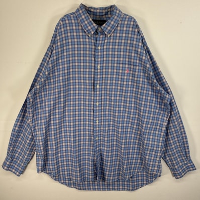 古着 ラルフローレン RALPH LAUREN 長袖シャツ ロゴ 刺繍 大きいサイズ ボタンダウン 14041 水色系 マルチカラー メンズ