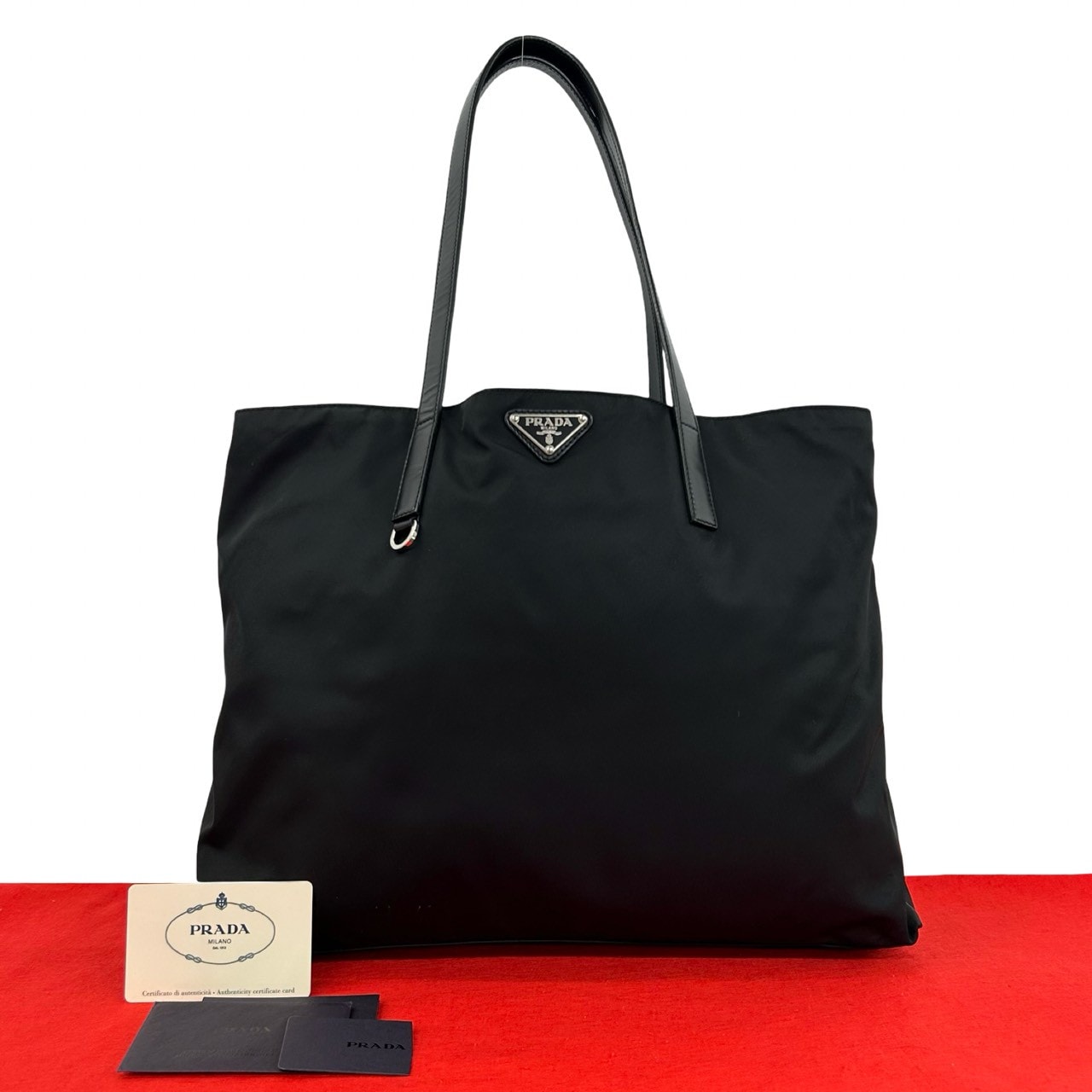 PRADA プラダ 三角ロゴ 金具 ナイロン レザー トートバッグ ブラック
 74482