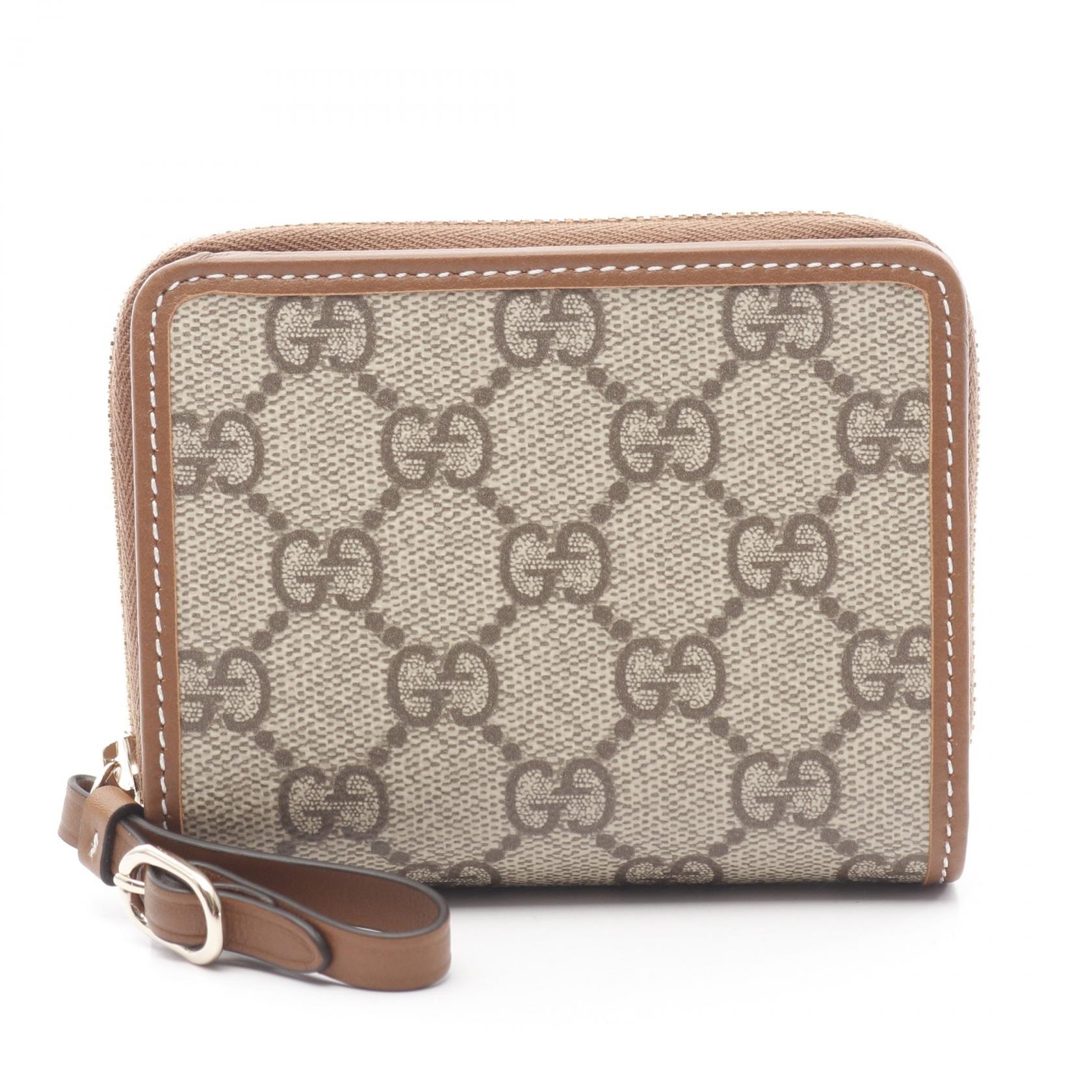 グッチ GUCCI GGエンブレム ジップ ミニ ウォレット 二つ折り財布 財布 レザー PVCコーティングキャンバス レディース ベージュ系 / ブラウン系 819131FAD6L9758 【新品】