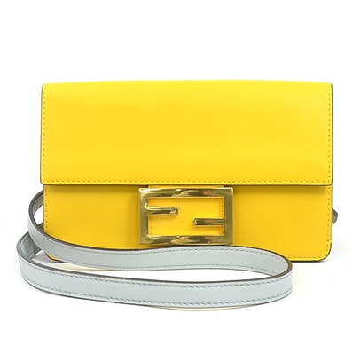 フェンディ FENDI ショルダーバッグ フラットバゲット レザー イエロー×ライトグレー レディース 8BS039-AAIW【中古】 h31756a