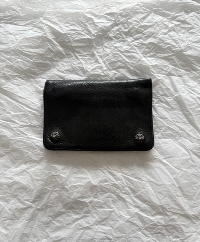 Chrome Hearts 2ZIP Cross Ball Button Leather Wallet "Black"