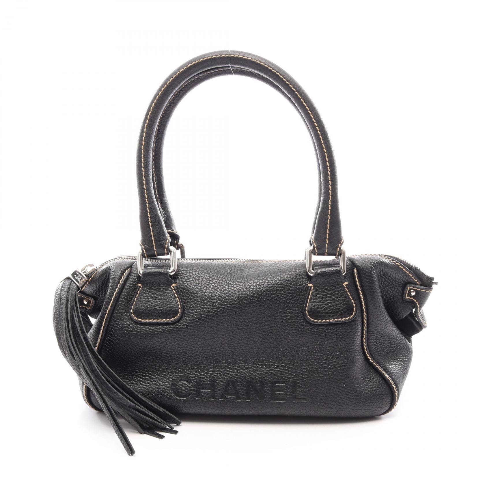 シャネル CHANEL ロゴ フリンジ ハンドバッグ バッグ レザー レディース ブラック系 【中古】