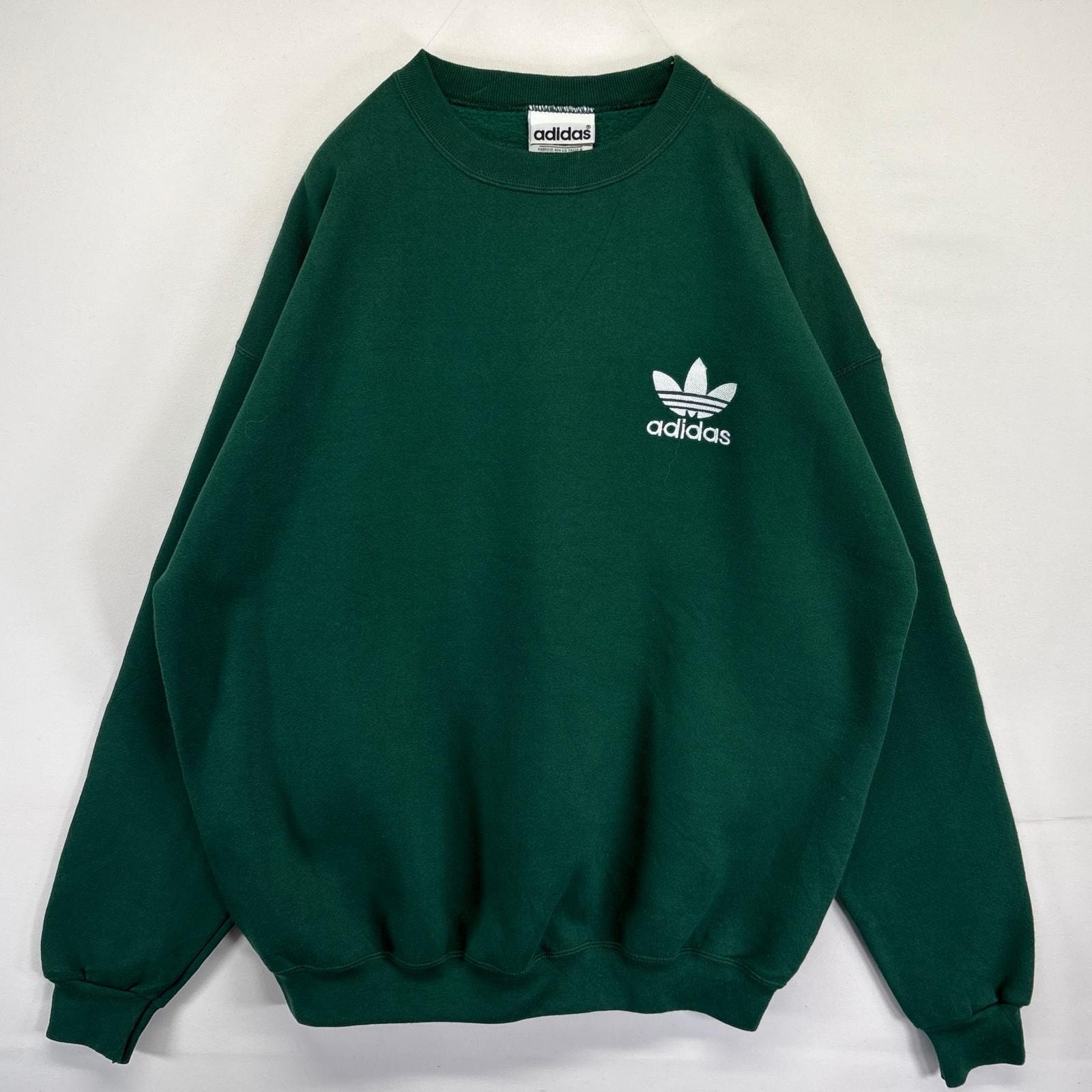 古着 美品 90's/90年代 アディダス adidas USA製 スウェット デッドストック トレフォイルロゴ トレーナー L グリーン メンズ