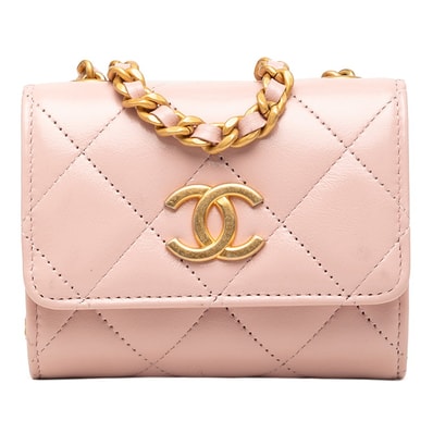 シャネル ココマーク ミニミニマトラッセ 斜め掛け チェーン ショルダーバッグ ピンク ラムスキン レディース CHANEL 【中古】